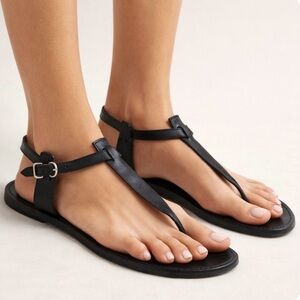 SIGERSON MORRISON Black Leather Flat Sandals, size 9